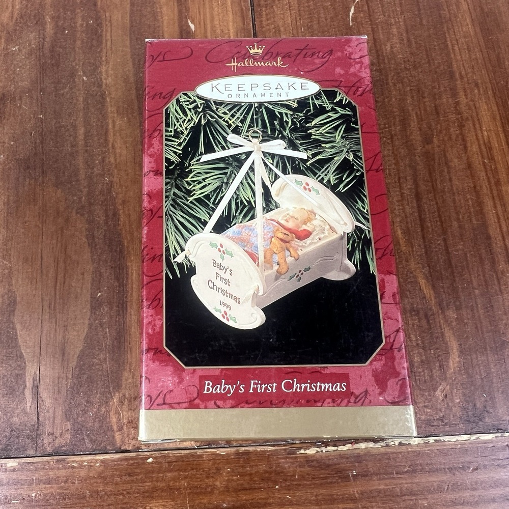 1999 Hallmark Keepsake Baby's First Christmas Ornament - Porcelain Cradle Boxed